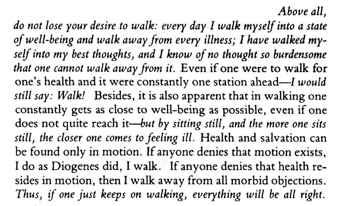 Book page excerpt headed “Above all,” discussing walking, well-being, health, and motion.