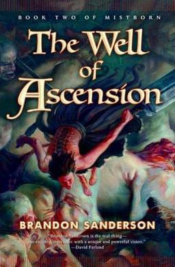 Book cover reading "The Well of Ascension" by Brandon Sanderson, with an upside-down figure falling.